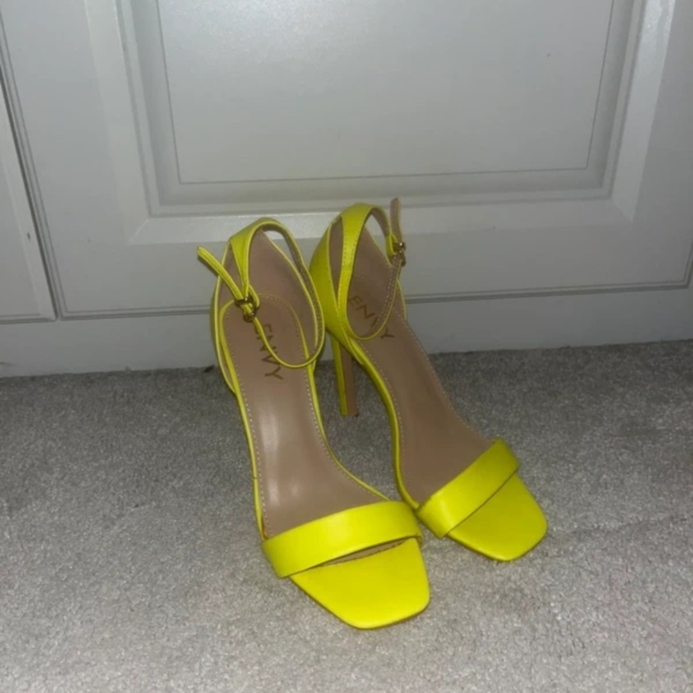 Envy Neon Yellow Strappy Heels